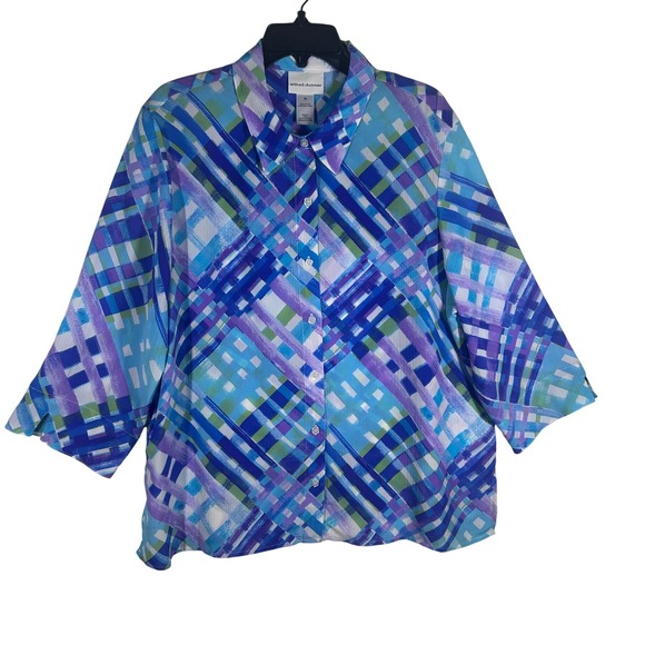 Alfred Dunner XL Blue Purple Plaid Button Down Blouse Shirt Womenswear NEW - Picture 1 of 7